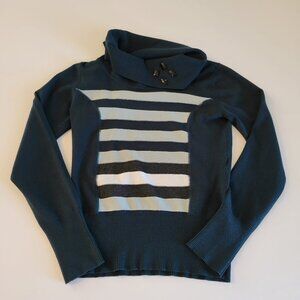 Crisca Forest Green Stripe Sweater Cowl Neck Size Small EUC Embellished